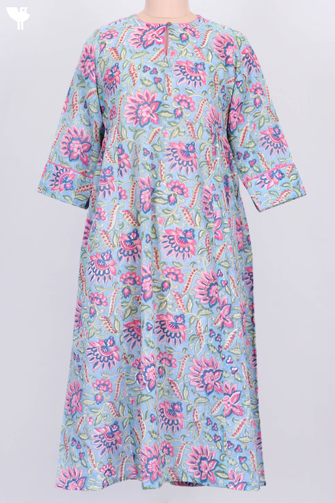 Mulmul Cotton Dress With Floral Block Print