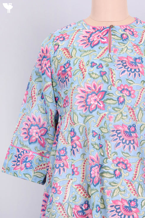 Mulmul Cotton Dress With Floral Block Print