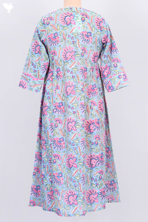 Mulmul Cotton Dress With Floral Block Print