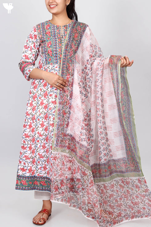 Cambric Cotton Dress With Floral Block Print