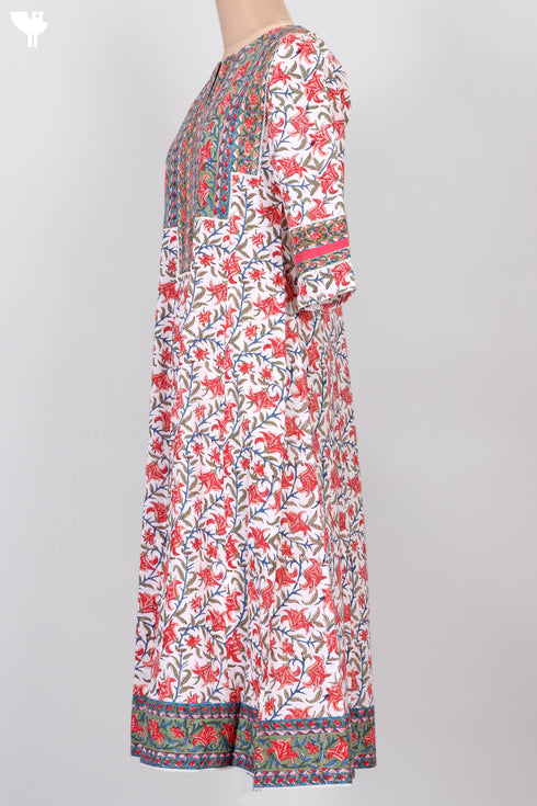 Cambric Cotton Dress With Floral Block Print