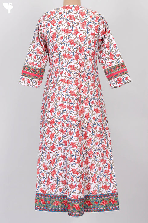 Cambric Cotton Dress With Floral Block Print
