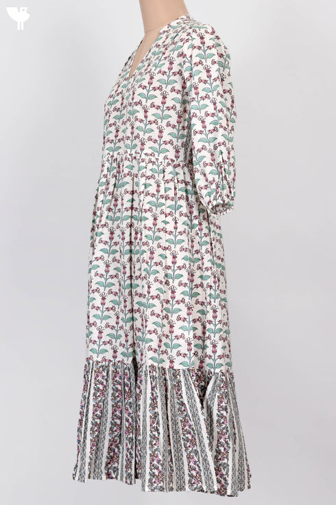 Slub Cotton Tiered Dress In Floral Print