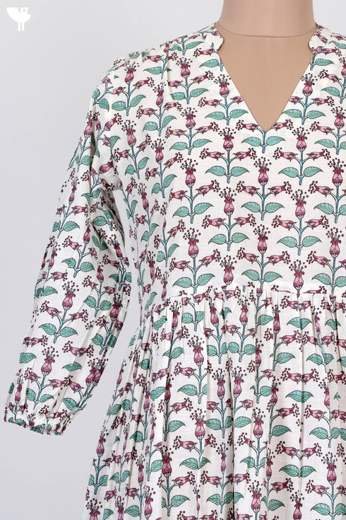 Slub Cotton Tiered Dress In Floral Print