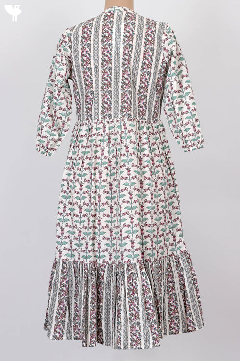 Slub Cotton Tiered Dress In Floral Print