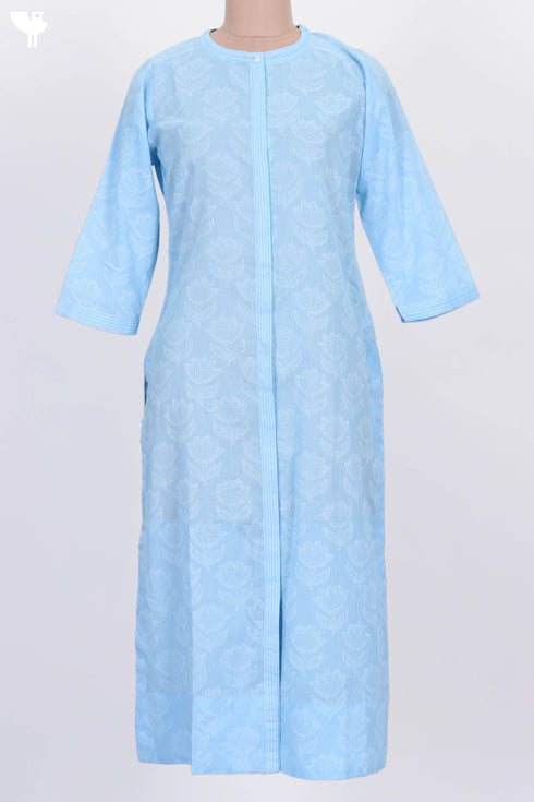 Mulmul Cotton Button Down Kurta With White Floral Block Print