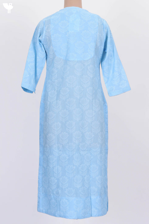 Mulmul Cotton Button Down Kurta With White Floral Block Print