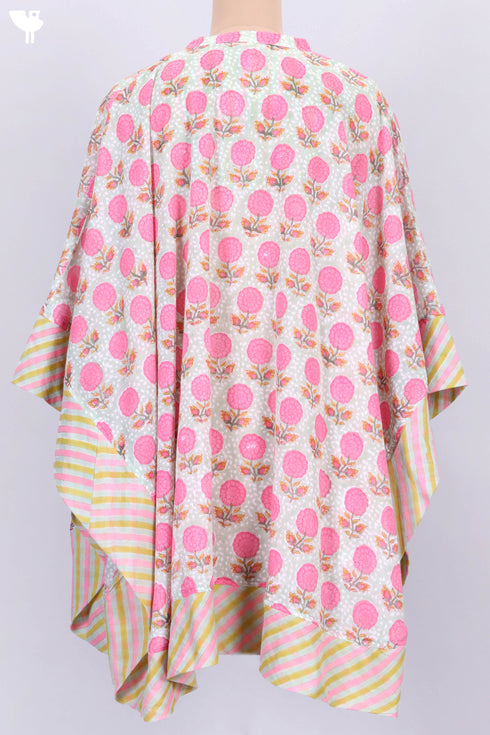 Mulmul Cotton Poncho In Floral Block Print
