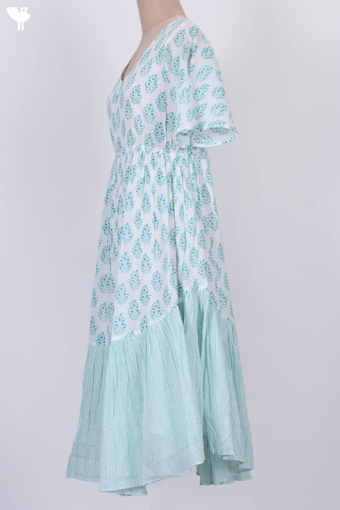Mulmul Cotton Flared Dress In Floral Block Print