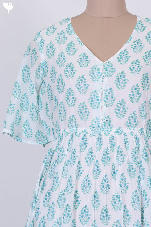 Mulmul Cotton Flared Dress In Floral Block Print