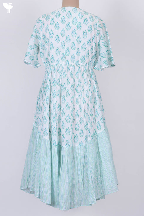 Mulmul Cotton Flared Dress In Floral Block Print