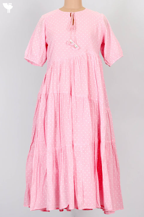 Mulmul Cotton Tiered Dress In Ivory Block Print