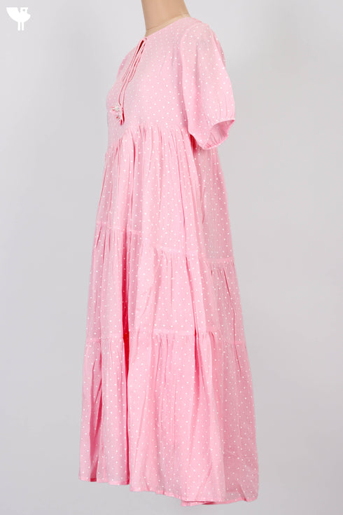 Mulmul Cotton Tiered Dress In Ivory Block Print