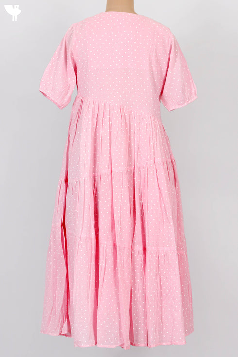 Mulmul Cotton Tiered Dress In Ivory Block Print