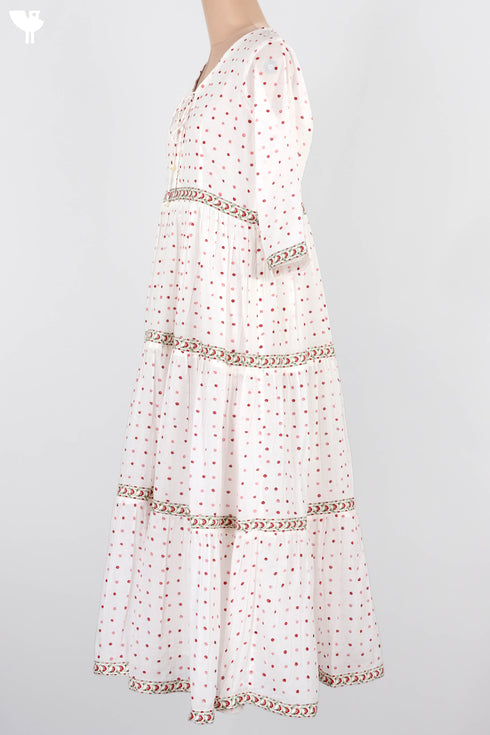 Mulmul Cotton Tiered Dress In Dotted Block Print