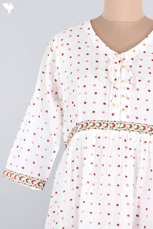 Mulmul Cotton Tiered Dress In Dotted Block Print