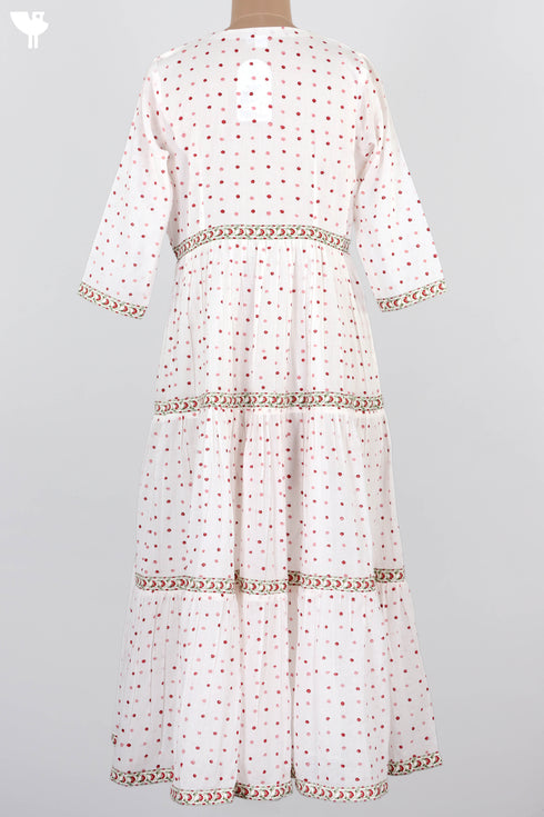 Mulmul Cotton Tiered Dress In Dotted Block Print