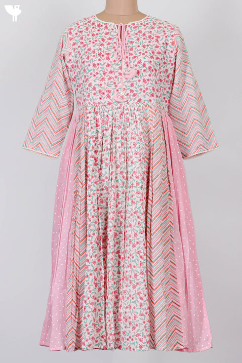 Mulmul Cotton Gathered Dress In Floral Print