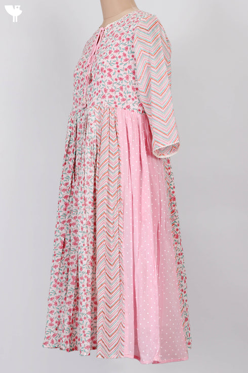 Mulmul Cotton Gathered Dress In Floral Print