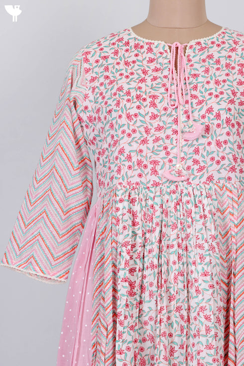 Mulmul Cotton Gathered Dress In Floral Print