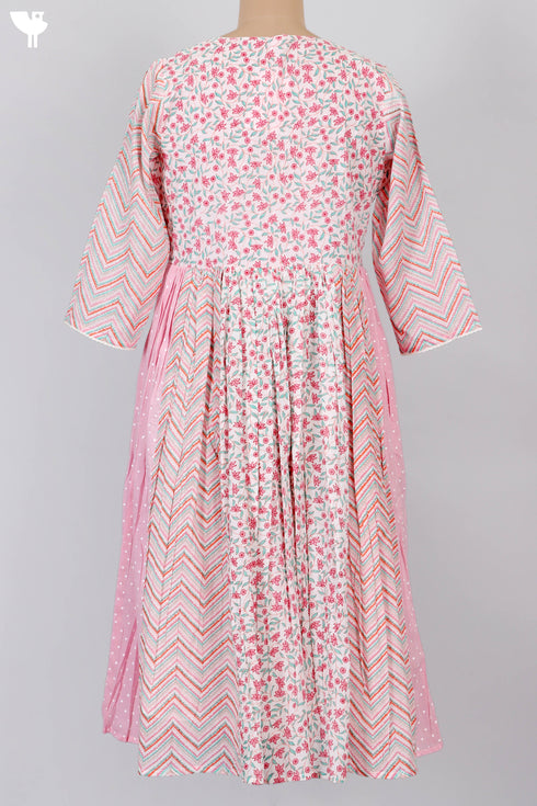 Mulmul Cotton Gathered Dress In Floral Print