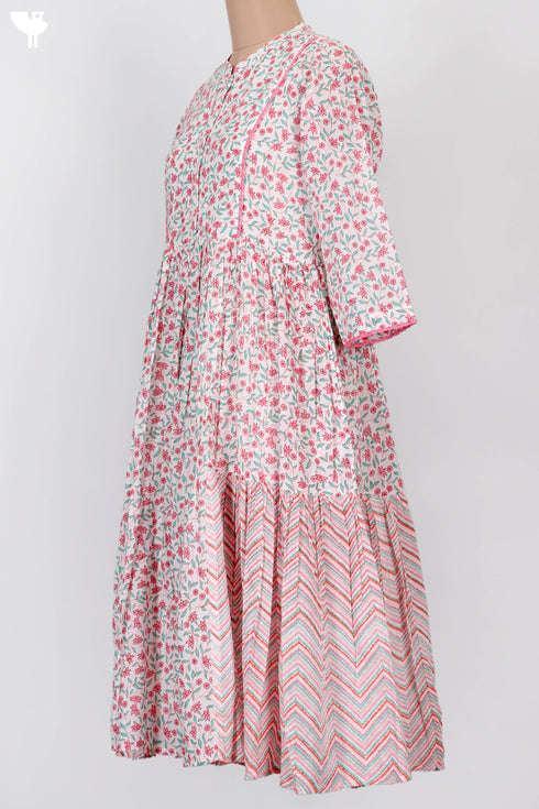 Mulmul Cotton Gathered Dress In Floral Print