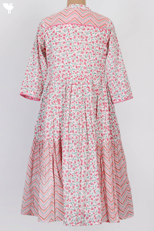 Mulmul Cotton Gathered Dress In Floral Print