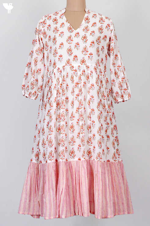 Mulmul Cotton Dress In Floral Block Print