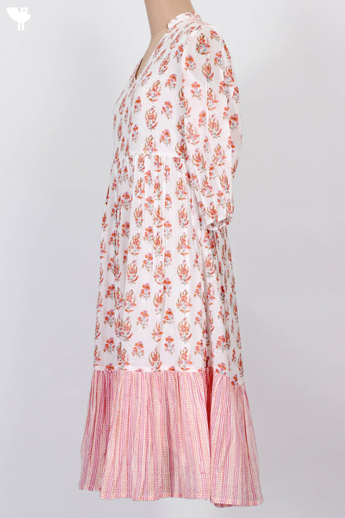 Mulmul Cotton Dress In Floral Block Print