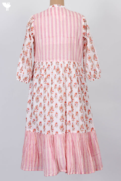 Mulmul Cotton Dress In Floral Block Print