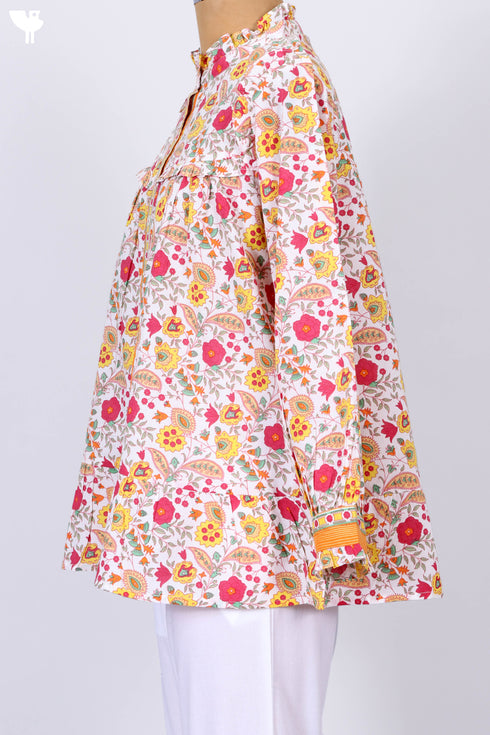 Cambric Cotton Frilly Top In Floral Print