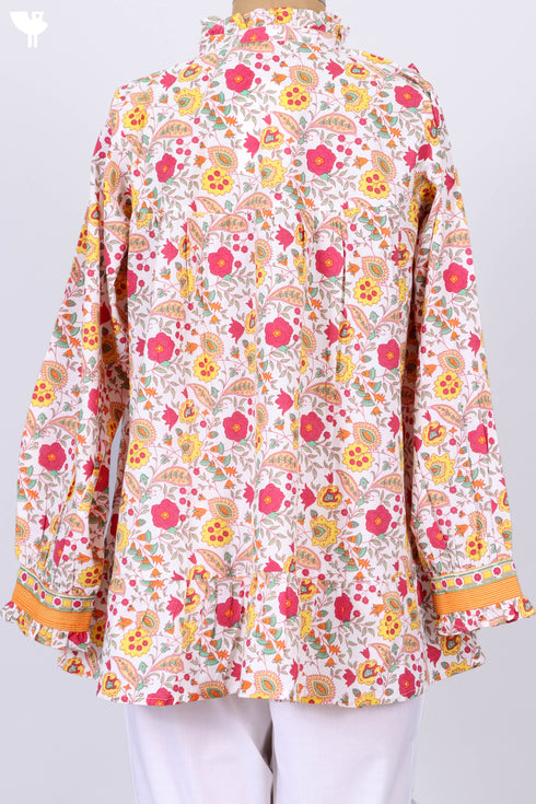 Cambric Cotton Frilly Top In Floral Print