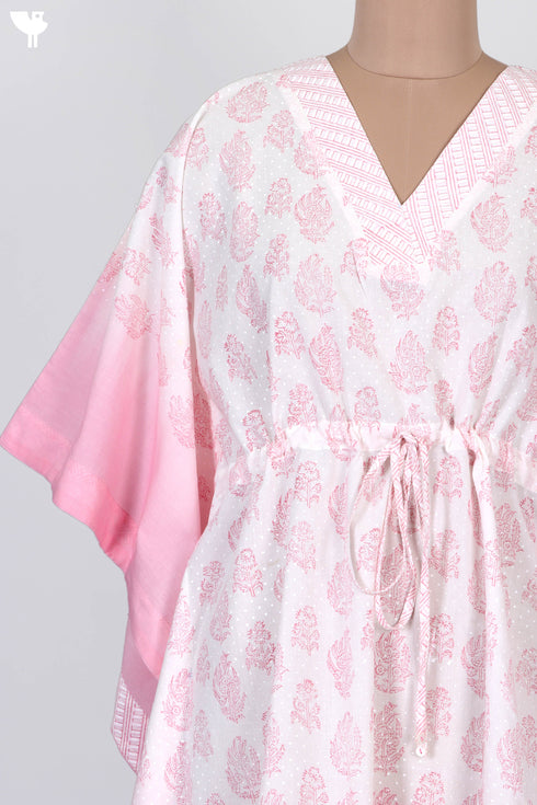 Cambric Cotton Poncho In Floral Block Print