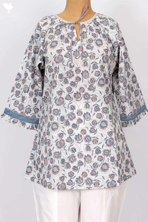 Cambric Cotton Baggy Top In Floral Print