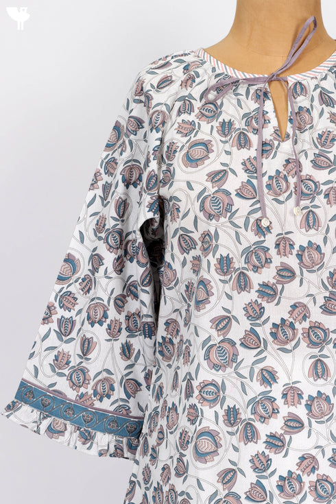 Cambric Cotton Baggy Top In Floral Print