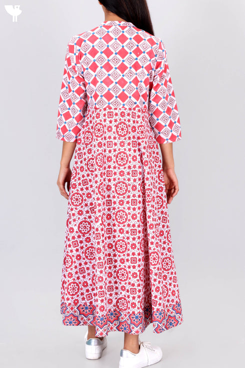 Cambric Cotton MIDI Dress in Graphic Block Print