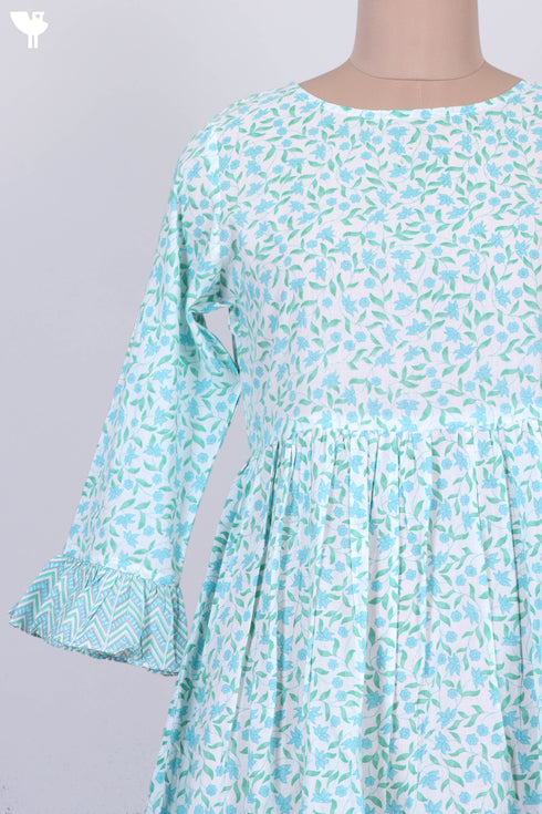 Cambric Cotton Midi Dress In Floral Print