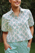 Cambric Cotton Button Down Crop Top In Floral Block Print