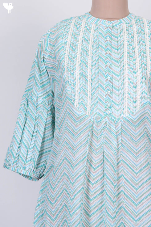 Mulmul Cotton Yoke Kurta In Zigzag Print