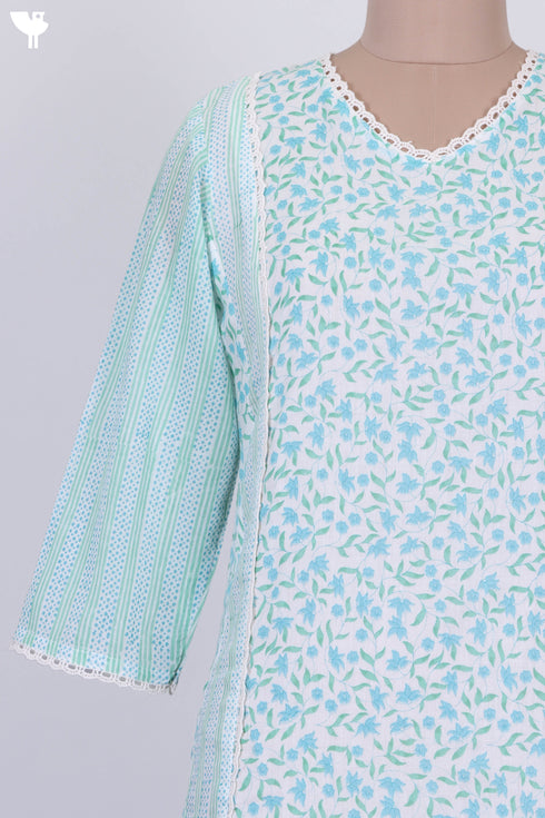 Mulmul Cotton Paneled Kurta In Floral Print