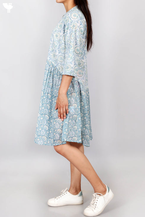 Cotton Frock In Floral Block Print