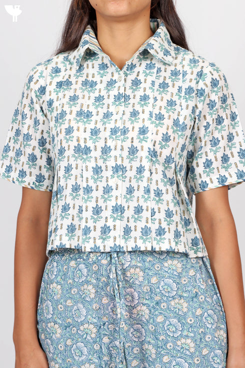 Khaadi Cotton Pleated Crop Top In Floral Block Print