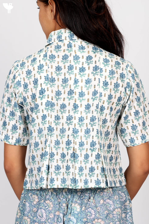 Khaadi Cotton Pleated Crop Top In Floral Block Print