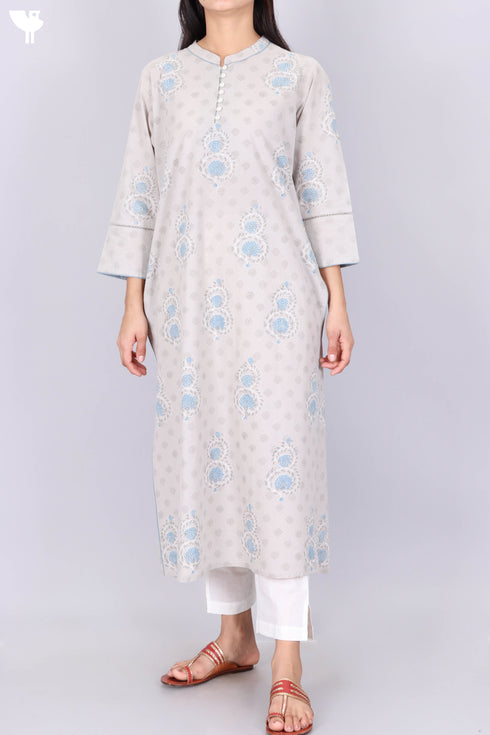 Cambric Cotton Kurta With Graphic Block Print