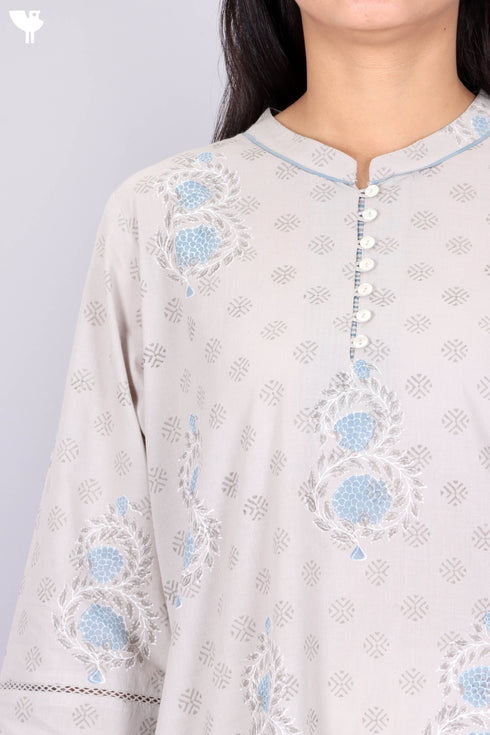 Cambric Cotton Kurta With Graphic Block Print