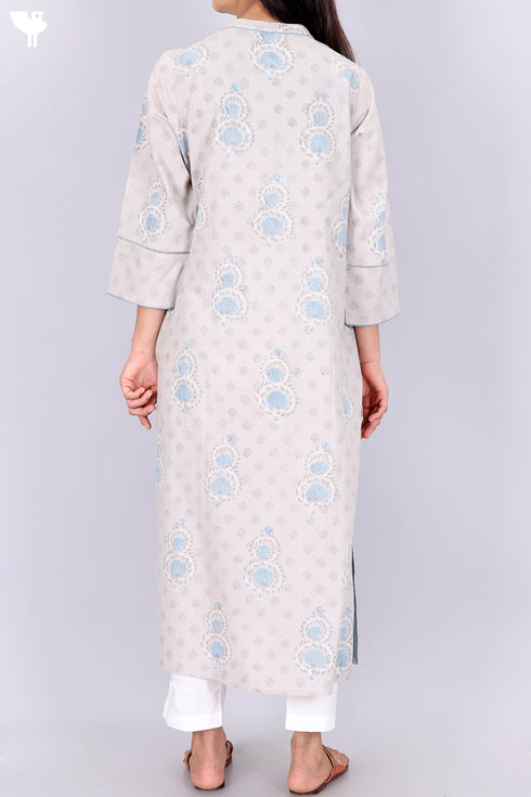 Cambric Cotton Kurta With Graphic Block Print