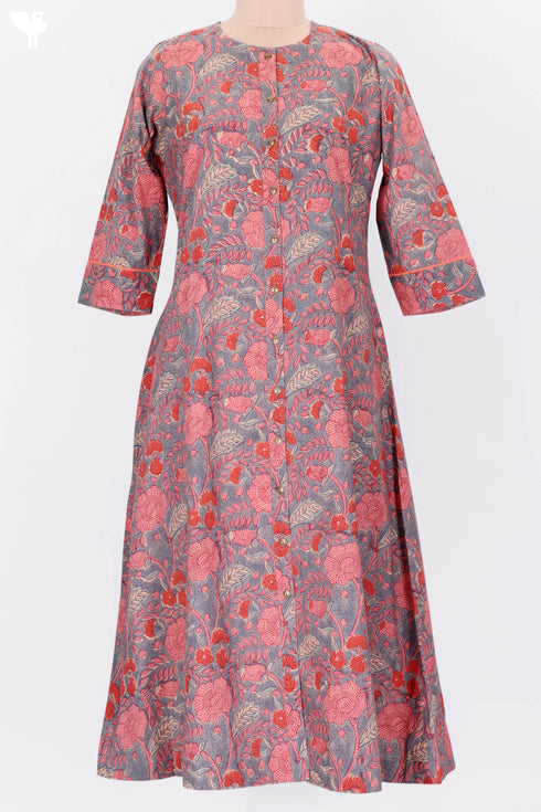 Cambric Cotton Kurta In Floral Block Print