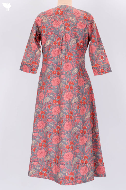 Cambric Cotton Kurta In Floral Block Print