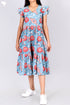 Cambric Cotton Midi Frock In Floral Block Print