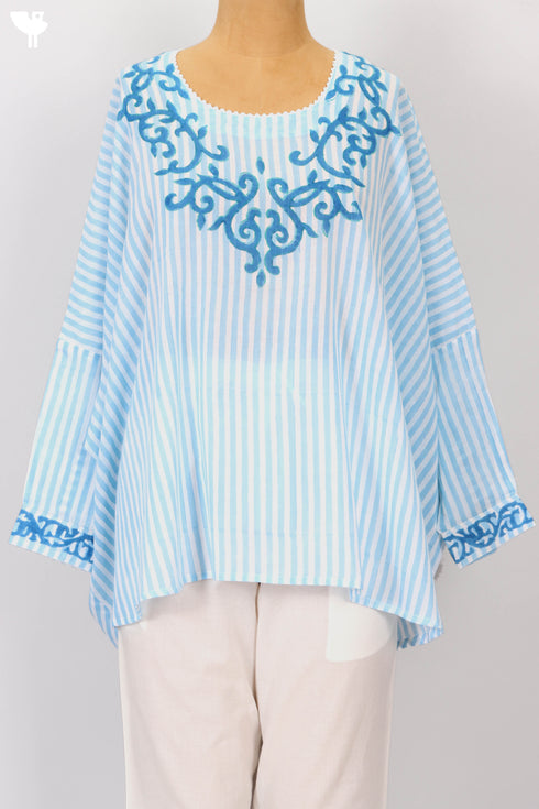Mulmul Cotton PonchoIn Striped Block Print